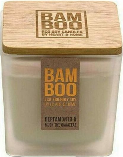 Αρωματικό Κερί Heart & Home Σόγιας σε Βάζο Bamboo Περγαμόντο Musk της Θάλασσας Λευκό 210gr