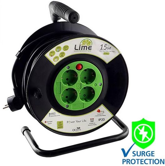 Μπαλαντέζα Lime Καρούλι 4 Θέσεων με Καλώδιο 15m Διατομής 3x1.5mm Μαύρο