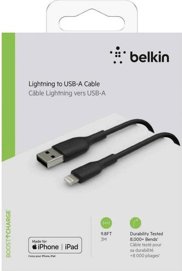 Belkin Regular USB to Lightning Cable Μαύρο 3m CAA001BT3MBK