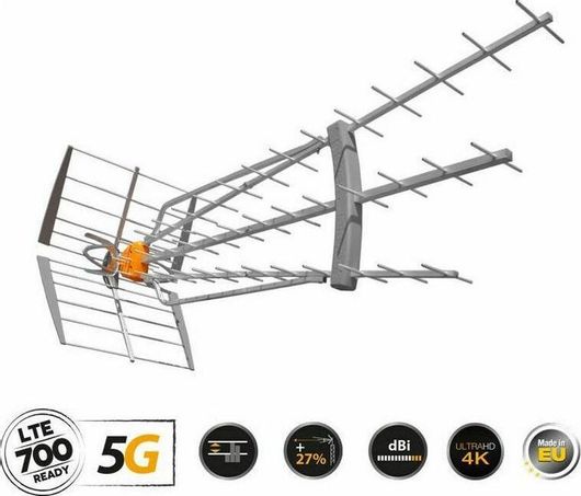 Κεραία Τηλεόρασης Televes DAT-75 T-Force 5G LTE HD Boss LR 21-48 Εξωτερική Σύνδεση με Ομοαξονικό Coaxial Καλώδιο Ασημί
