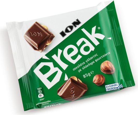 Σοκολάτα Γάλακτος ION Break με Ολόκληρα Φουντούκια 85gr