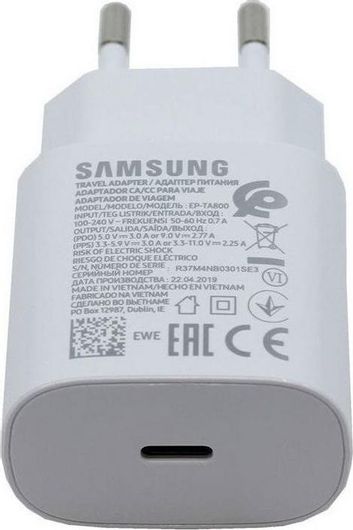 Φορτιστής Κινητού Τηλεφώνου Samsung EP-TA800E Bulk με Θύρα USB-C 25W Λευκό