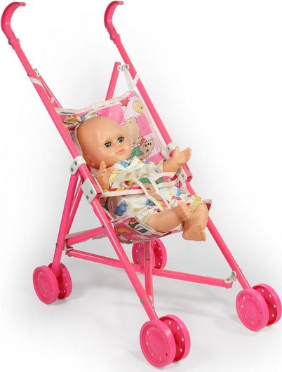 Καρότσι 004385 53cm Πλαστικό με Μωρό Κούκλα Φούξια