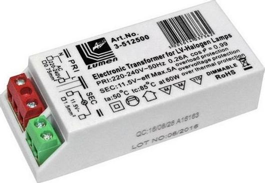 Αξεσουαρ Φωτιστικών Adeleq Μετασχηματιστής Στοιχείων Mini Ηλεκτρονικός Ντιμαριζόμμενος 20-50W 230V 50 / 60Hz Λευκό 3-512500