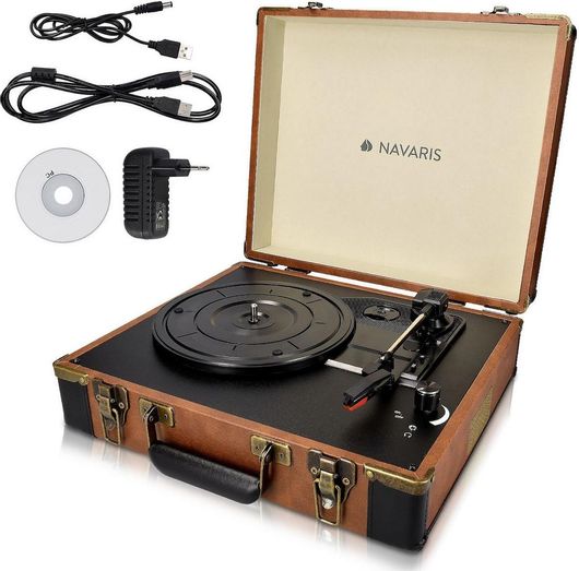 Πικάπ Navaris Turntable Vinyl Record Player Retro Suitcase Light Brown