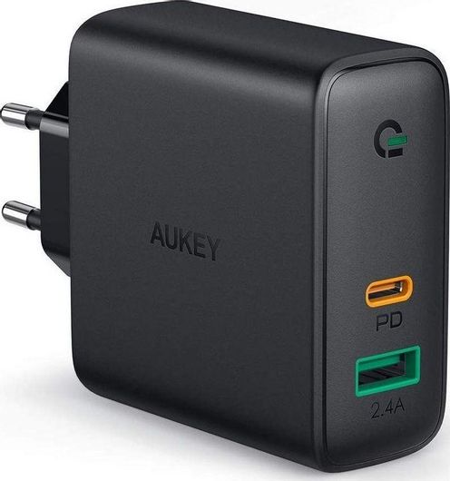 Aukey Φορτιστής Χωρίς Καλώδιο με Θύρα USB-A & Θύρα USB-C 60W Power Delivery Μαύρος PA-D3