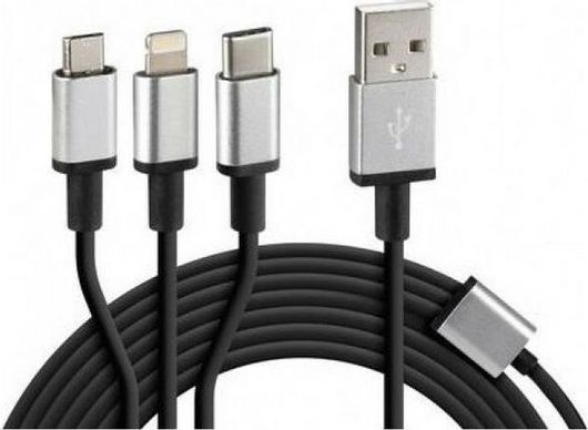 Καλώδιο Lampa L3884.7 / T Regular USB σε Lightning / Type-C / micro USB 1m Ασημί