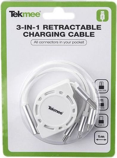 Καλώδιο Tekmee 40430051 Retractable USB σε Lightning / Type-C / micro USB 1m Λευκό