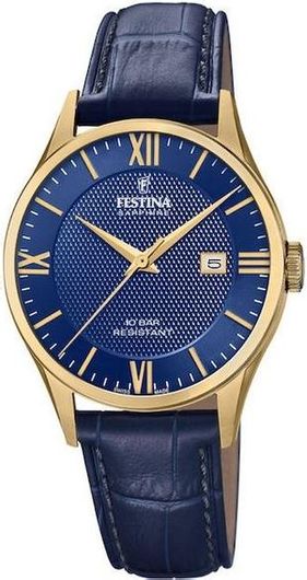 Ανδρικό Ρολόι Festina F20010 / 3 με Δερμάτινο Λουράκι Μπλε