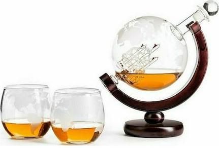 Καράφα Gadgetx Υδρόγειος Γυάλινη Σερβιρίσματος Ουίσκι με Πώμα & Ποτήρια 3τμχ
