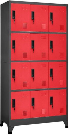 Φοριαμός Μεταλλικός με 12 Ντουλάπια 90x45x180cm Ανθρακί / Κόκκινο