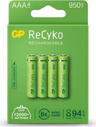 Επαναφορτιζόμενες Μπαταρίες GP Batteries Recyko+ AAA Ni-MH 950mAh 1.2V Σετ 4τμχ