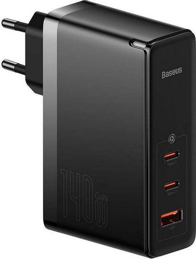 Baseus Φορτιστής Χωρίς Καλώδιο GaN με Θύρα USB-A & 2 Θύρες USB-C 140W Power Delivery Μαύρος Gan5