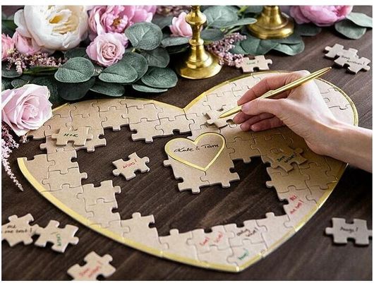 Βιβλίο Ευχών Γάμου PartyDeco Puzzle 45x35.5cm Μπεζ