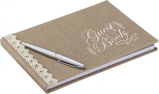 Βιβλίο Ευχών Guest Book με Δαντέλα & 32  Φύλλα Καφέ