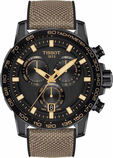 Ανδρικό Ρολόι Tissot T-Sport Superport Χρονογράφος με Υφασμάτινο Λουράκι Καφέ