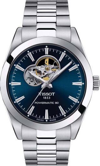 Ανδρικό Ρολόι Tissot T-Classic Open Heart Powermatic 80 με Μεταλλικό Μπρασελέ Ασημί
