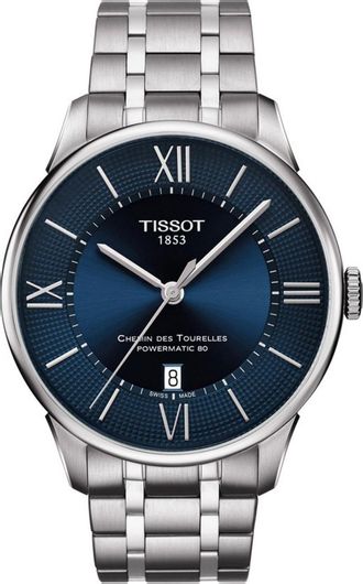 Ανδρικό Ρολόι Tissot T-Classic Chemin Des Tourelles Powermatic 80 με Μεταλλικό Μπρασελέ Ασημί
