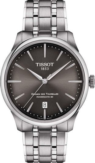 Ανδρικό Ρολόι Tissot T-Classic Chemin Des Tourelles Automatic με Μεταλλικό Μπρασελέ Ασημί