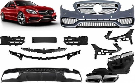 Body Kit Αυτοκινήτου Carner για Mercedes-Benz C-Class W205 14-18 Sedan AMG C63 Look με Μάσκα & Μπούκες
