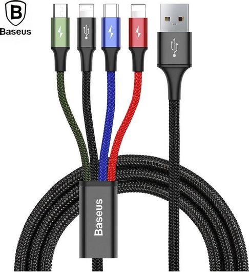 Καλώδιο Multi Port Baseus Rapid Series CA1T4-A01 Braided USB σε Lightning / Type-C / micro USB 3.5A 1.2m Πολύχρωμο