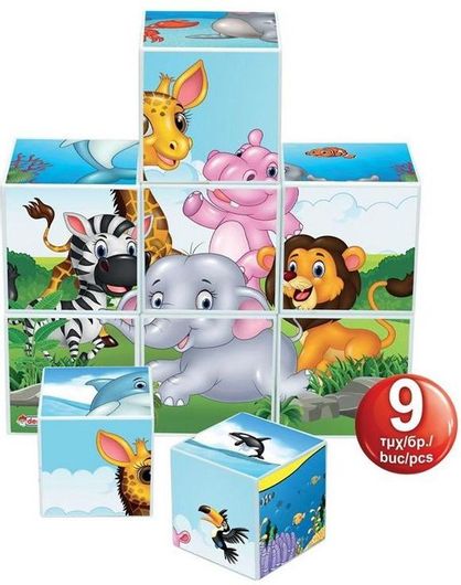 Παιδικό Παζλ Κύβοι 6 Σχέδια με Ζωάκια 21x21cm 9 Κομμάτια