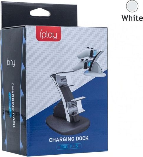 Βάση Φόρτισης iPlay για 2 Χειριστήρια PS5 με Φωτισμό LED Λευκό