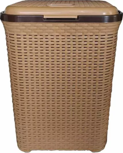 Καλάθι Απλύτων Violet Design Rattan Πλαστικό με Καπάκι 43.5x34x57cm Μπεζ