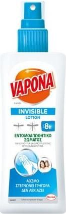 Εντομοαπωθητικό Vapona Invisible Άοσμo Λοσιόν σε Spray Κατάλληλo για Παιδιά 100ml