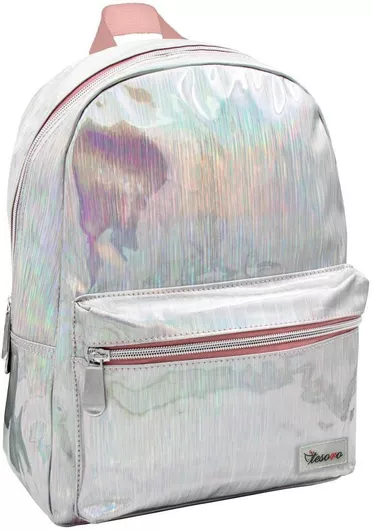 Σχολική Τσάντα Πλάτης Δημοτικού Tesoro 26x14x36cm Ασημί
