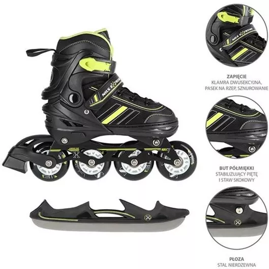 Rollers Nils Extreme NH18191 Inline Πολυμορφικά 2 σε 1 Αυξομειούμενα Παιδικά Νο 34-38 Μαύρο / Πράσινο 
