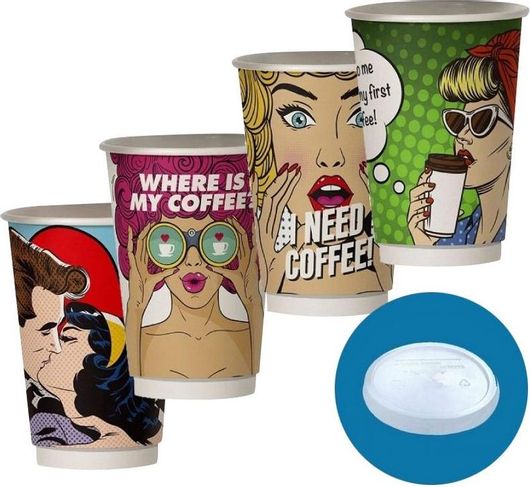 Ποτήρια μιας Χρήσης 22743 Χάρτινα & Καπάκια Flat 500τμχ Πολύχρωμο