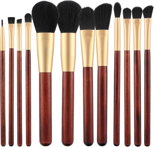 Πινέλο Μακιγιάζ Tools for Beauty Επαγγελματικό με Συνθετική Τρίχα Case Σετ 12τμχ Καφέ