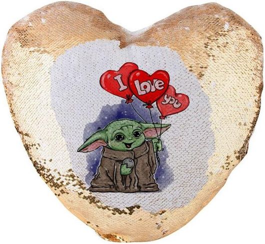 Διακοσμητικό Μαξιλάρι Koupakoupa Yoda i Love you Καρδιά με Πούλιες 40x40cm Χρυσό