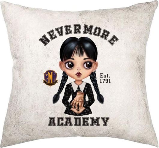 Διακοσμητικό Μαξιλάρι Koupakoupa Wednesday Adams Nevermore Δερματίνης 40x40cm Γκρι γέμισμα