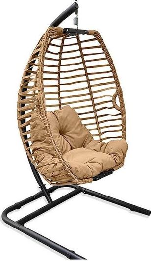 Κούνια Κήπου-Βεράντας Αναδιπλούμενη Κρεμαστή φωλιά ILGAZ-BG-CAP Μπεζ με μαξιλάρι Καπουτσίνο 175x110x100cm