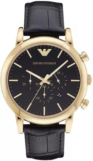 Ανδρικό Ρολόι Emporio Armani AR1917 με Δερμάτινο Λουράκι Μαύρο