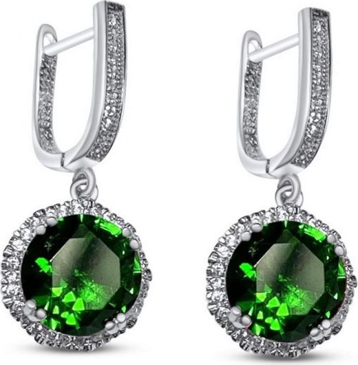 Σκουλαρίκια Κρεμαστά από Ασήμι 925 με Φυσικές Πέτρες Ζιργκόν & Σμαράγδι 30mm