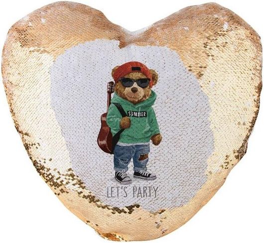 Διακοσμητικό Μαξιλάρι Koupakoupa Let's Party Bear Καρδιά με Πούλιες 40x40cm Χρυσό