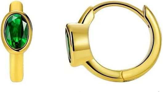 Γυναικεία Σκουλαρίκια Green Hoops Earrings Επιχρυσωμένα από Ορείχαλκο