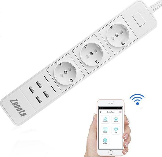 Πολύπριζο Zeoota Smart Power Strip 3 Socket Smart 3 Θέσεων με Διακόπτη & 4 USB Λευκό
