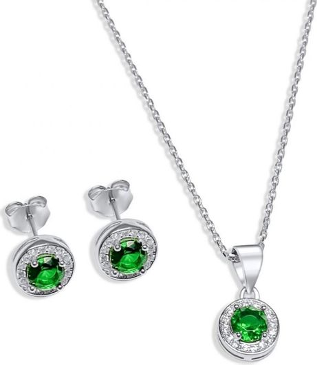 Σετ Κοσμημάτων από Ασήμι 925 με Κολιέ & Σκουλαρίκια Καρφωτά με Πέτρες Ζιργκόν & Σμαράγδι