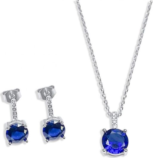 Σετ Κοσμημάτων από Ασήμι 925 με Κολιέ & Σκουλαρίκια Καρφωτά με Πέτρες Ζιργκόν & Ζαφείρι