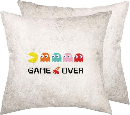 Διακοσμητικό Μαξιλάρι Καναπέ Koupakoupa GAME OVER pac-man Δερματίνη 40x40cm Γκρι