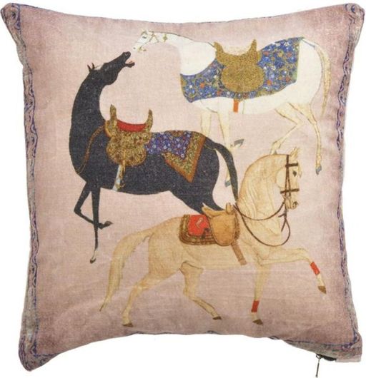 Διακοσμητικό Μαξιλάρι Inart 3-40-382-0013 Άλογα Βελούδινο 45Χ45cm Ανοιχτό Ροζ