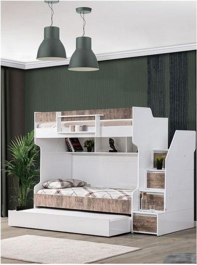 Παιδικό Κρεβάτι Κουκέτα Martin Home Alba με 3 Στρώματα 90x190cm Λευκό