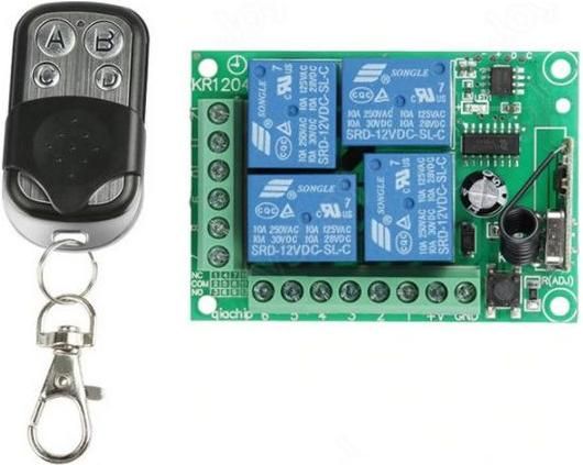 Τηλεχειριζόμενος Ασύρματος Διακόπτης 433MHz 12V DC με Χειριστήριο & Δέκτη 4CH