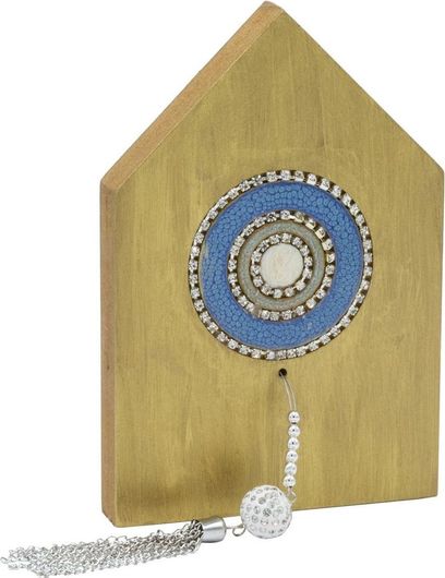 Γούρι για το Σπίτι JK Home Décor Σπίτι Ξύλινο με Μάτι Mπλε 10x14cm Χρυσό