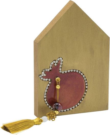 Γούρι για το Σπίτι JK Home Décor Σπίτι Ξύλινο με Ρόδι Κόκκινο 10x14cm Χρυσό