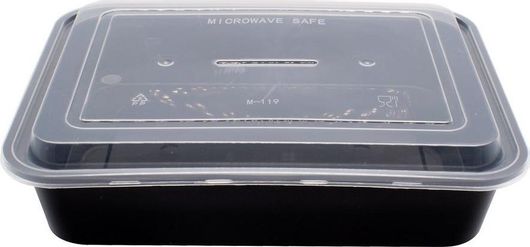 Σκεύος Pp Μικροκυμάτων Παραλληλόγραμμο Μαύρο με Διάφανο Καπάκι 24x19x5cm 1600ml 50τμχ
